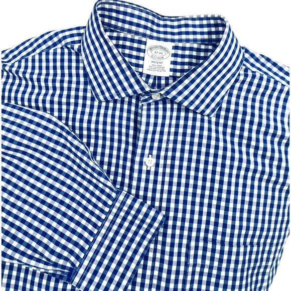 Brooks Brothers Regent Shirt Men's Blue Checked Long Sleeve Button‎ Down Size 17 - Picture 1 of 8